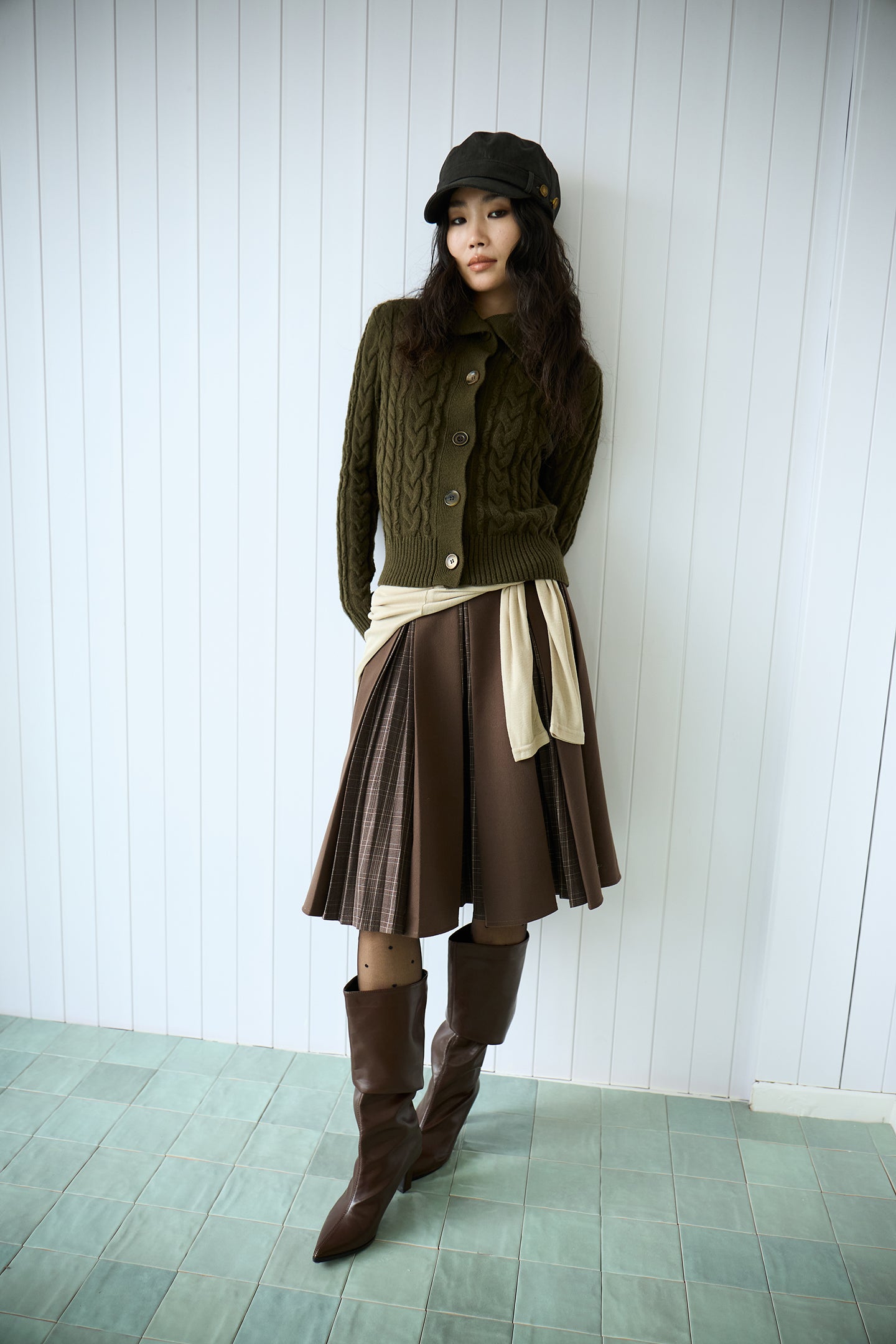 Olive Green Cable Knit Wool Sweater