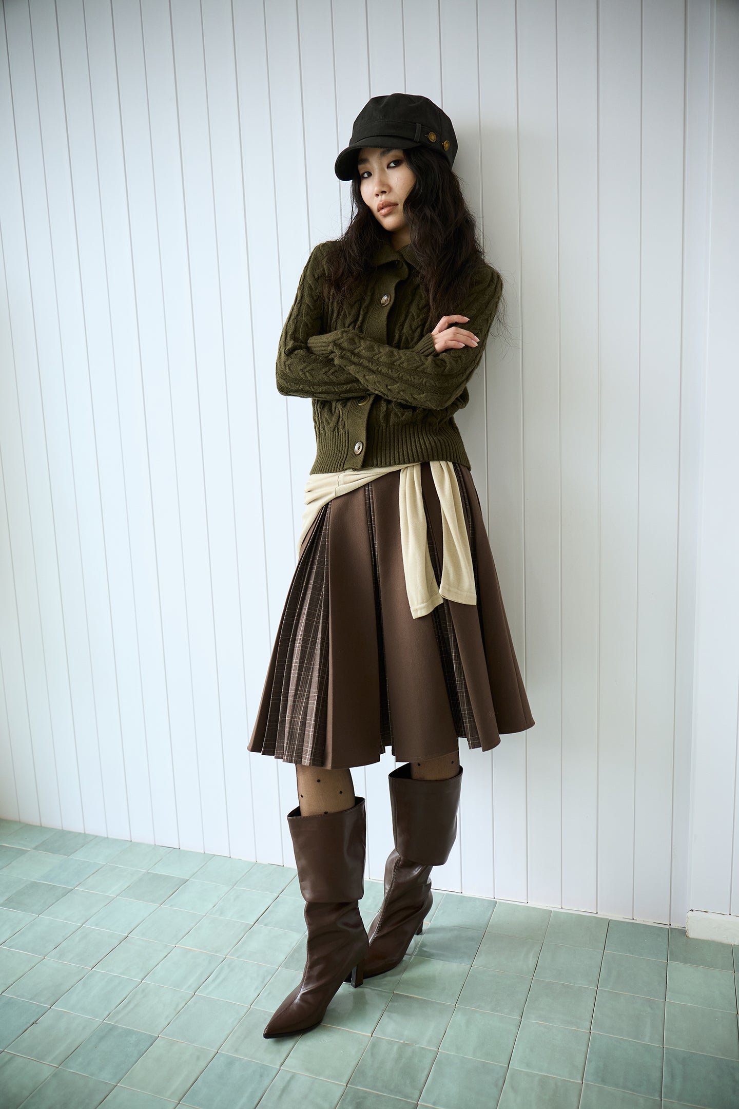 Olive Green Cable Knit Wool Sweater