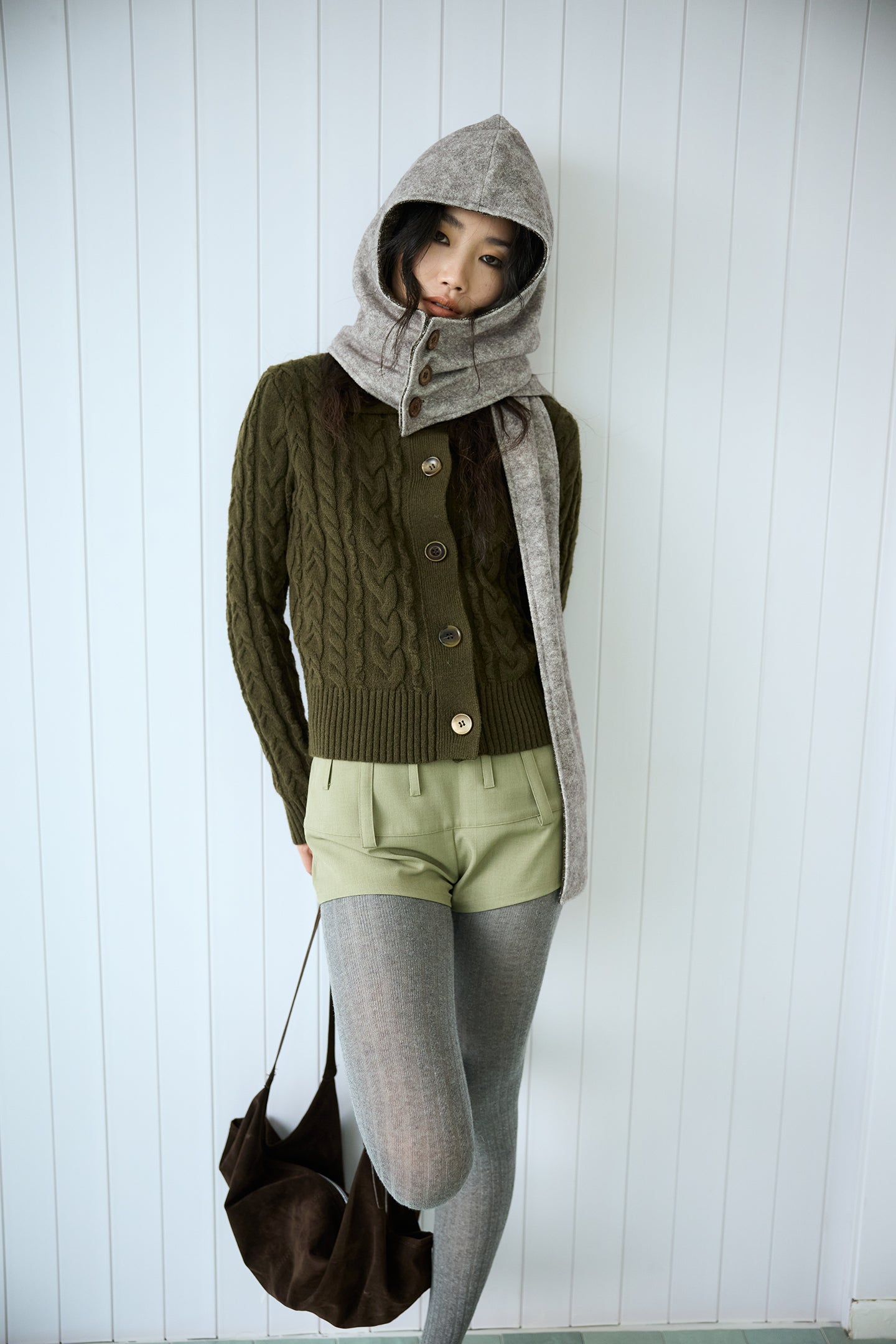 Olive Green Cable Knit Wool Sweater
