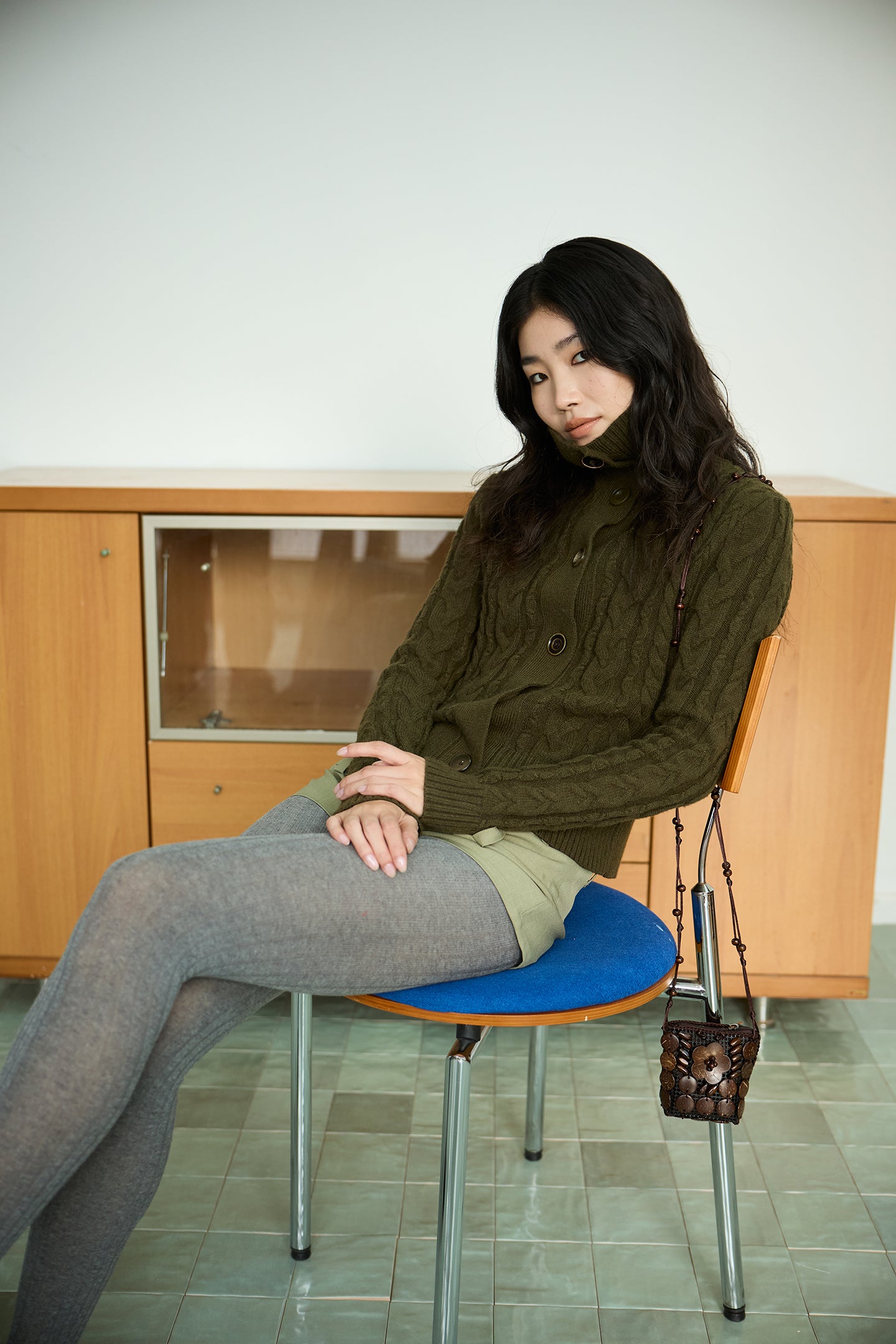 Olive Green Cable Knit Wool Sweater