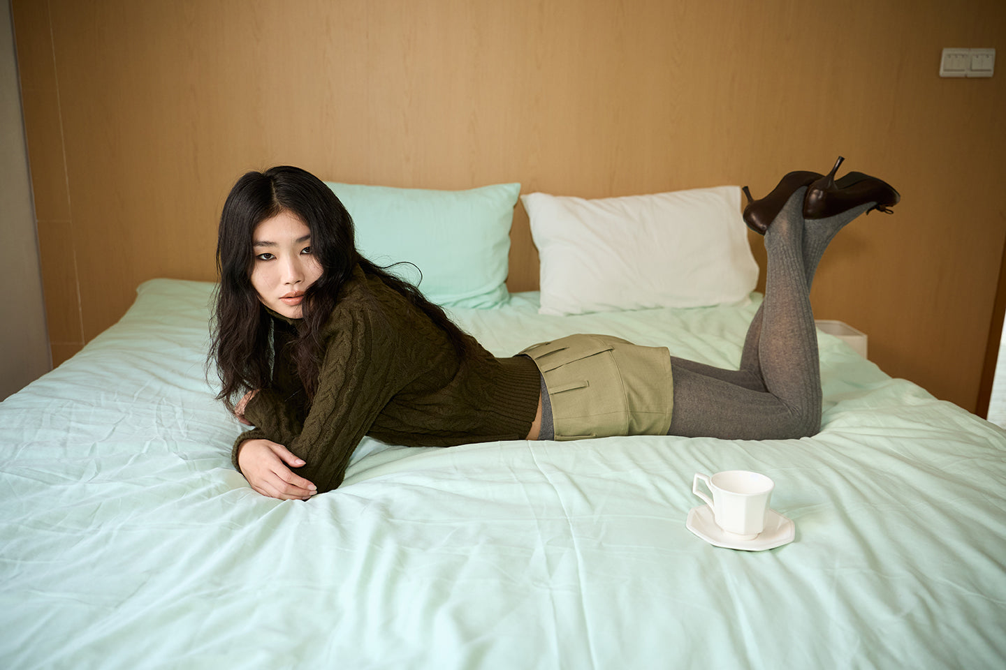 Olive Green Cable Knit Wool Sweater