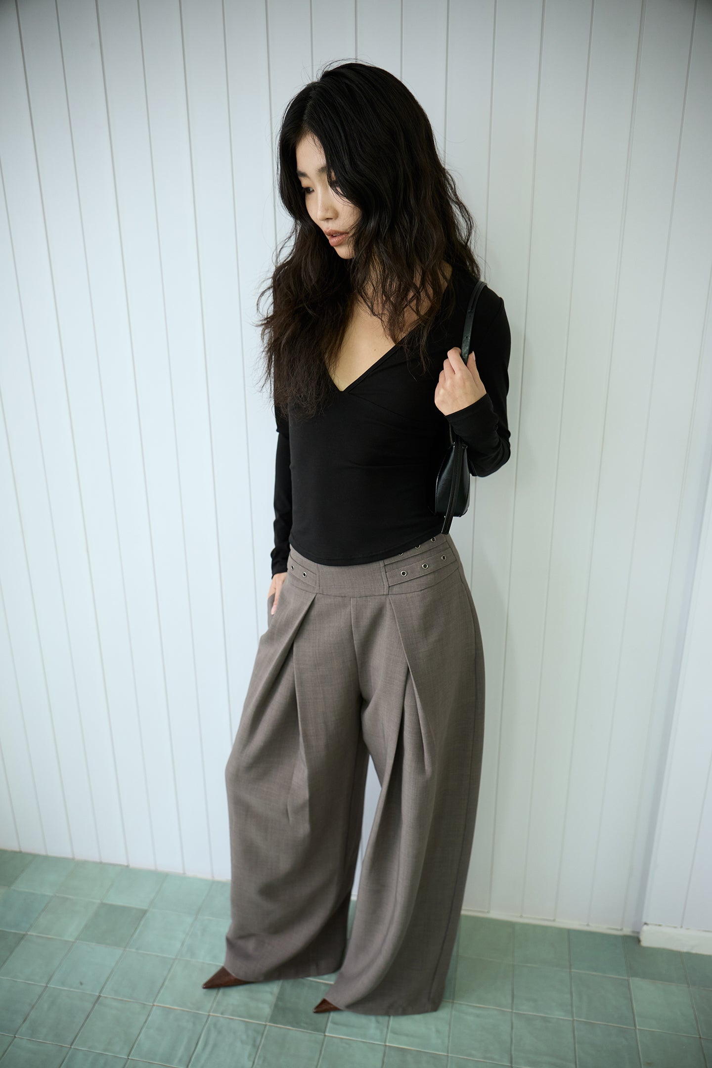 Black V-Neck Backless Knit Top