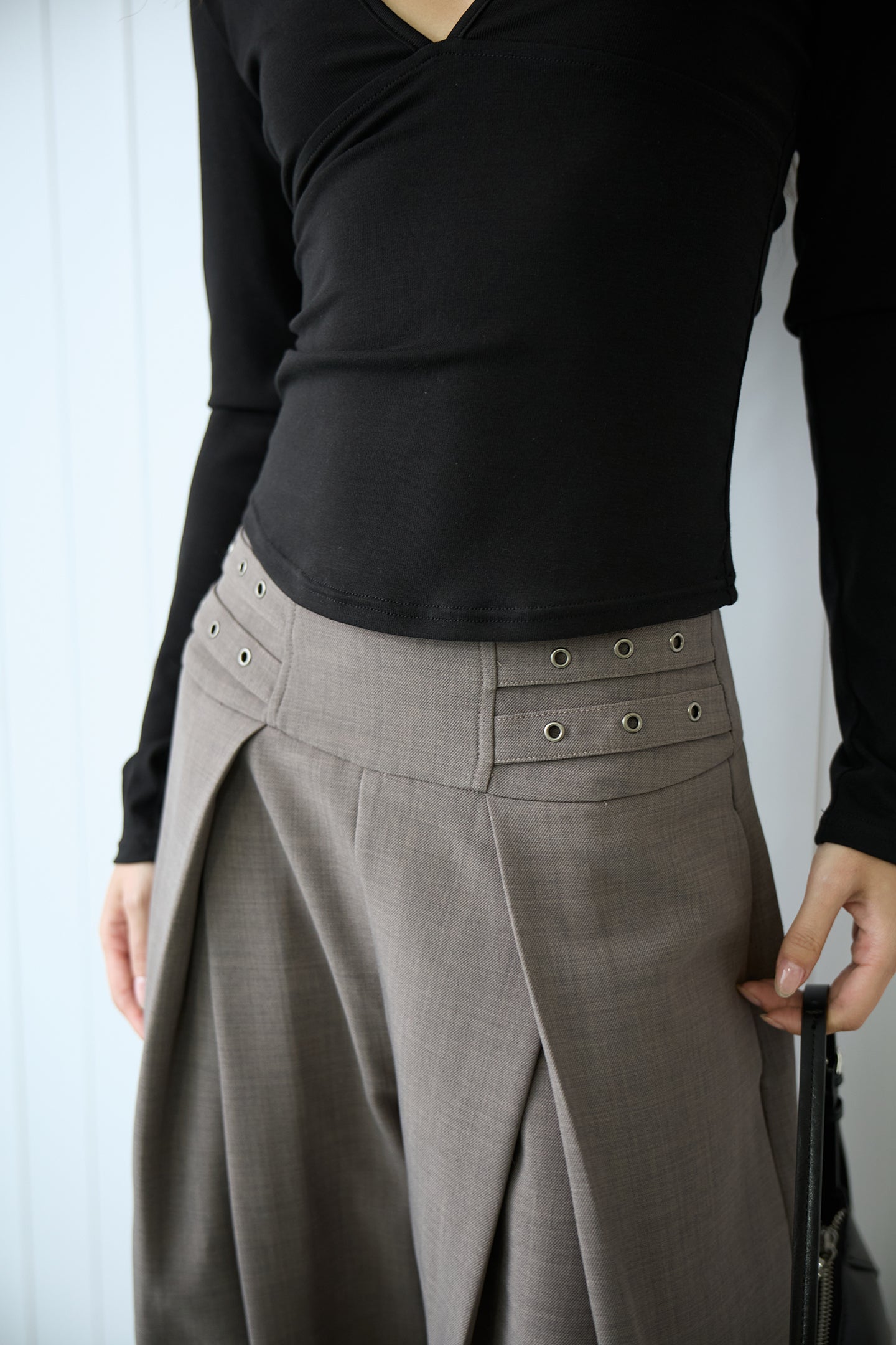 Grey High-Waisted Pleated Wide-Leg Trousers