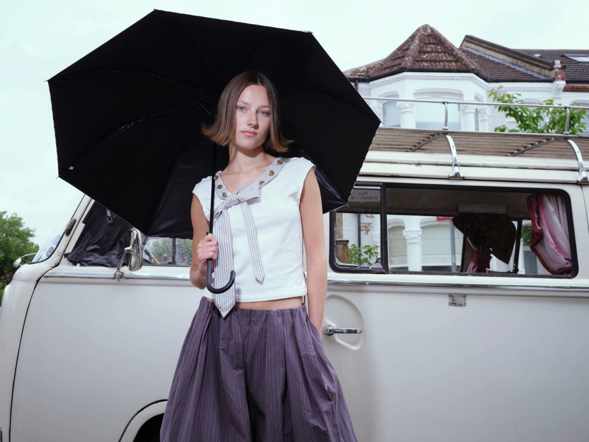 Striped Tie-collar Button Multi-way T-shirt