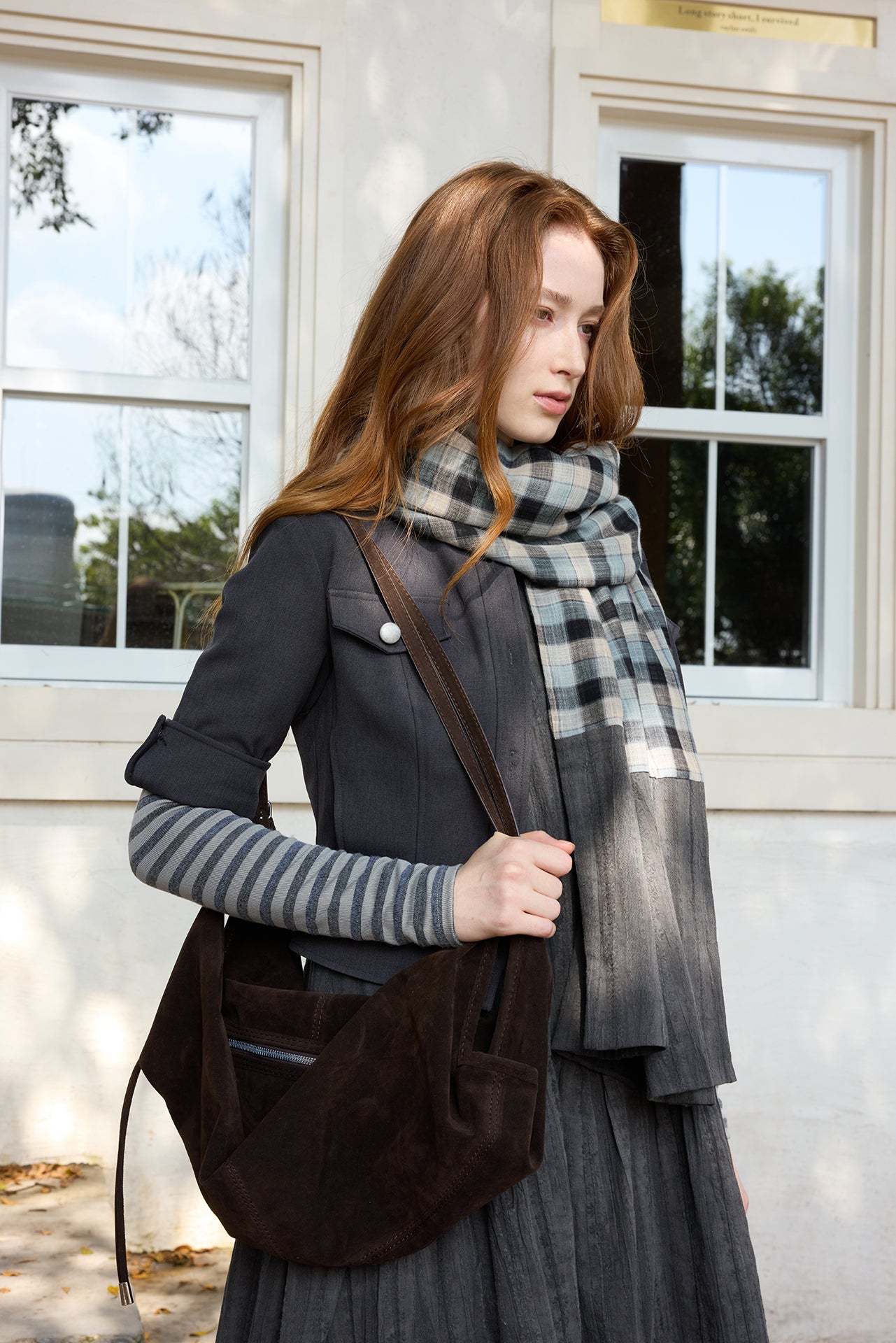 Dark Blue Plaid Loose Scarf