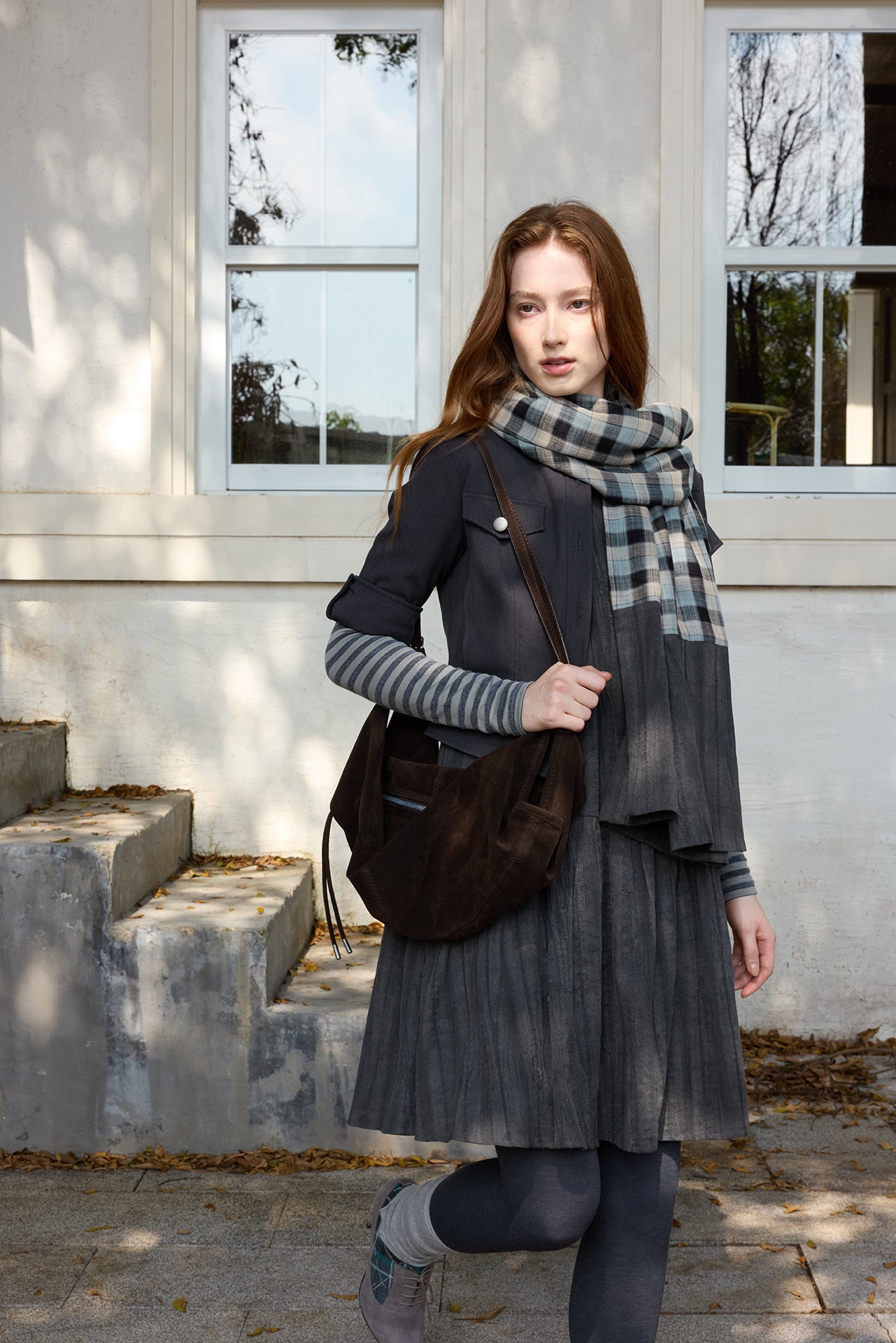 Dark Blue Plaid Loose Scarf