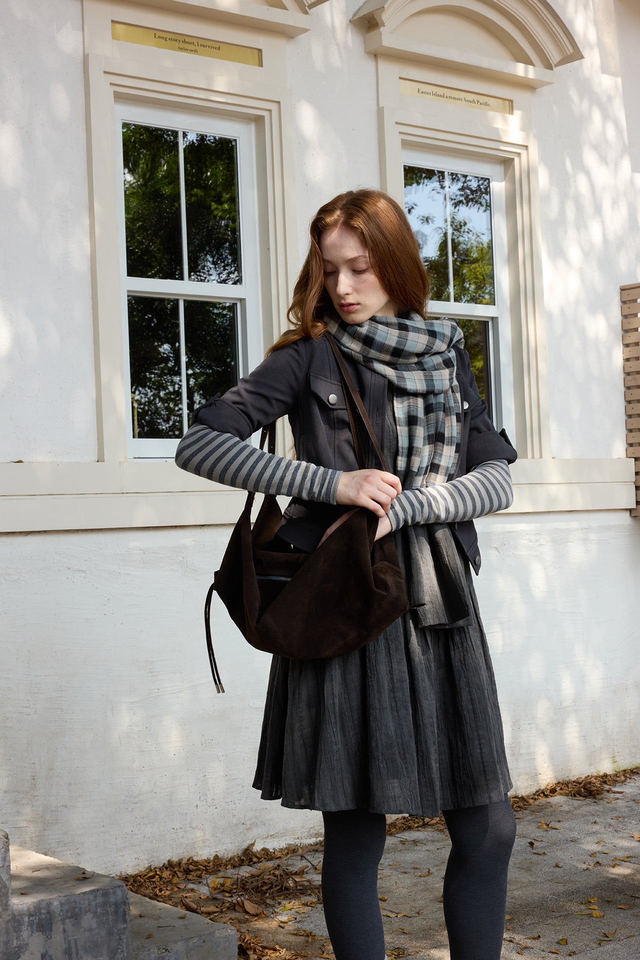 Dark Blue Plaid Loose Scarf