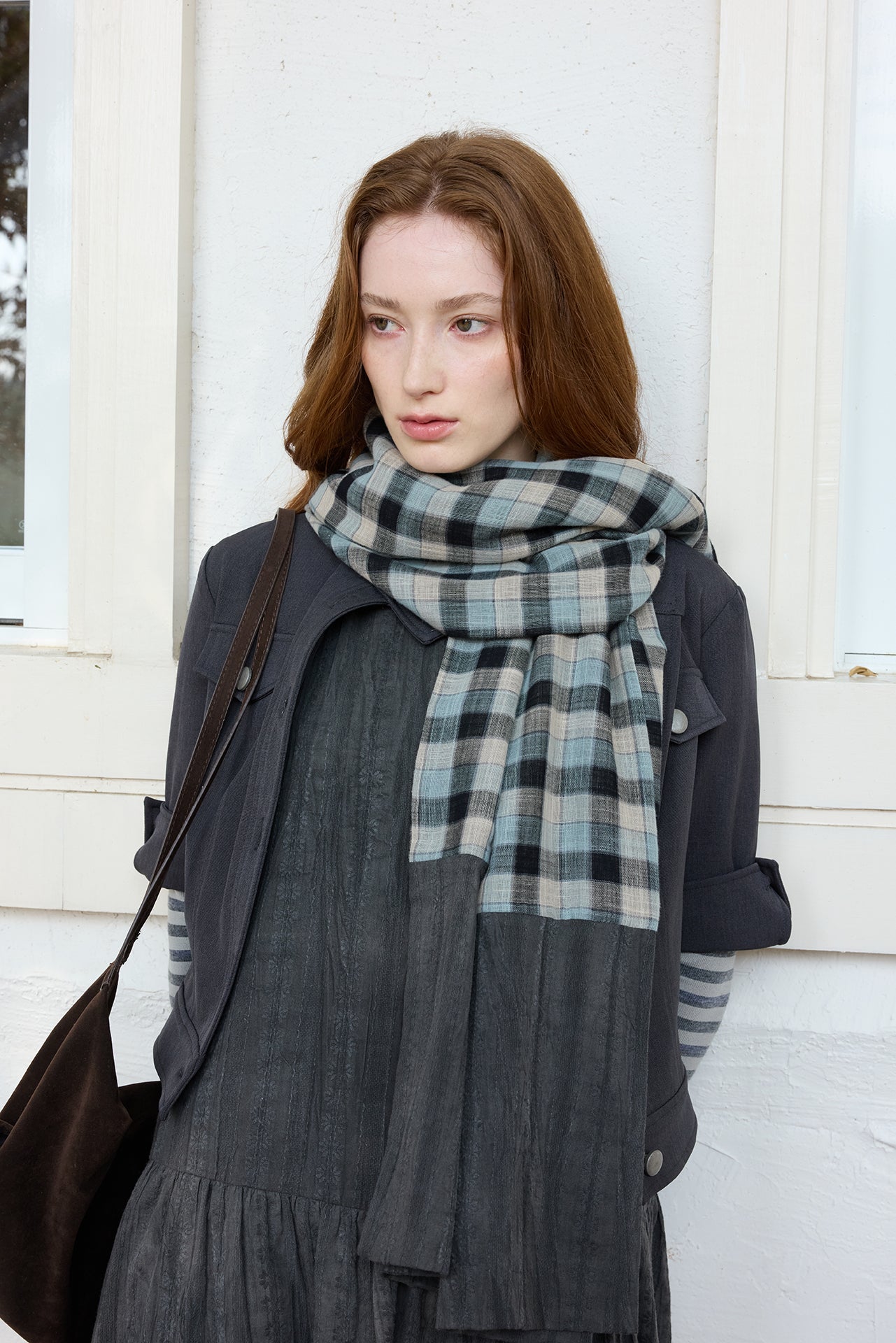 Dark Blue Plaid Loose Scarf