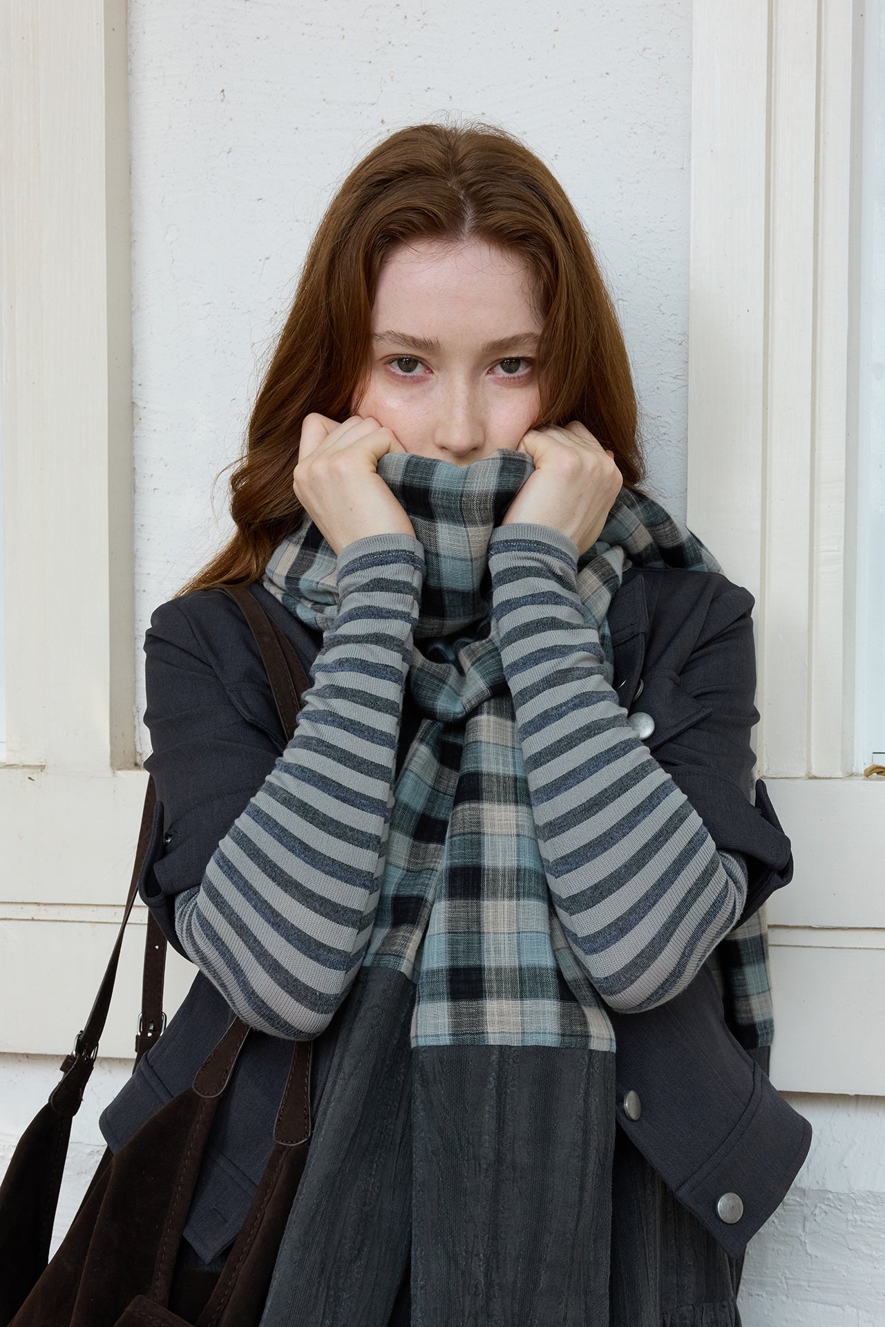 Dark Blue Plaid Loose Scarf