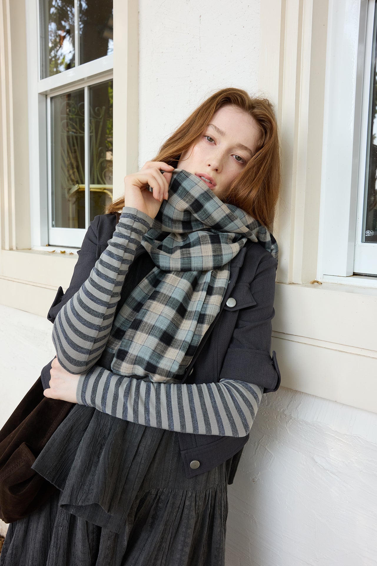 Dark Blue Plaid Loose Scarf