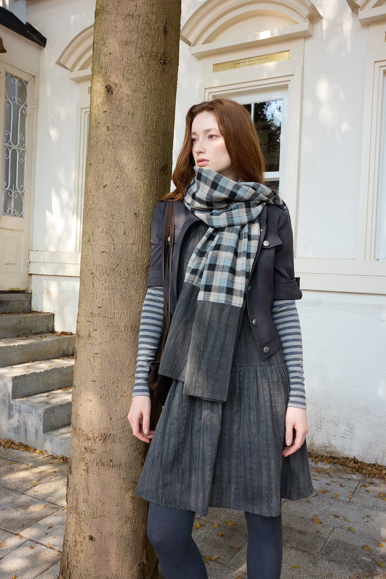 Dark Blue Plaid Loose Scarf