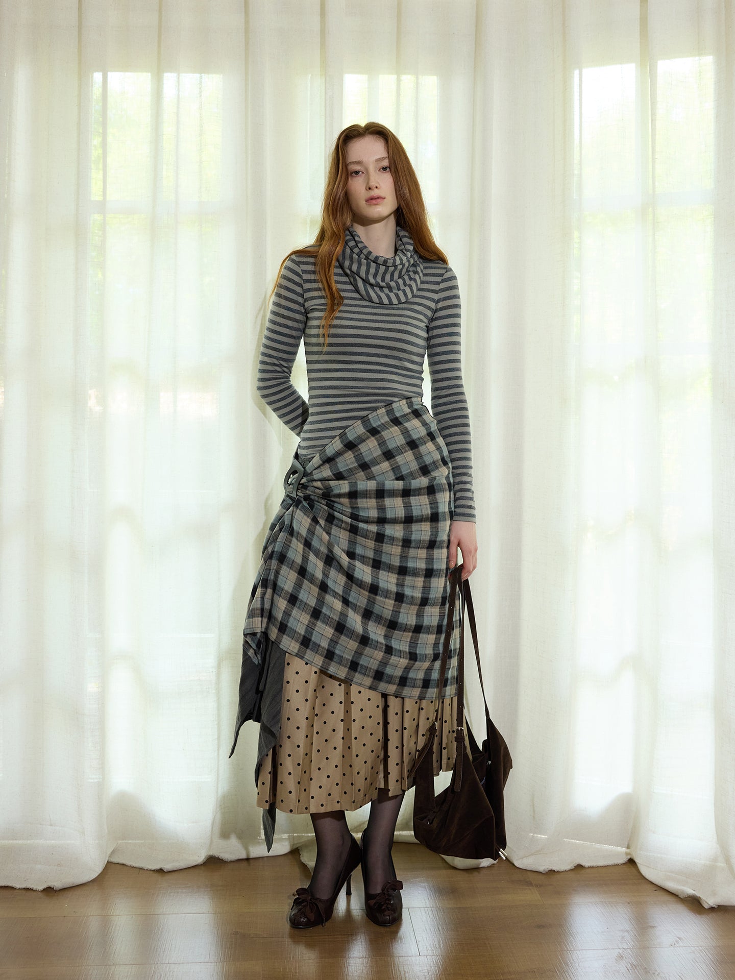 Dark Blue Plaid Loose Scarf