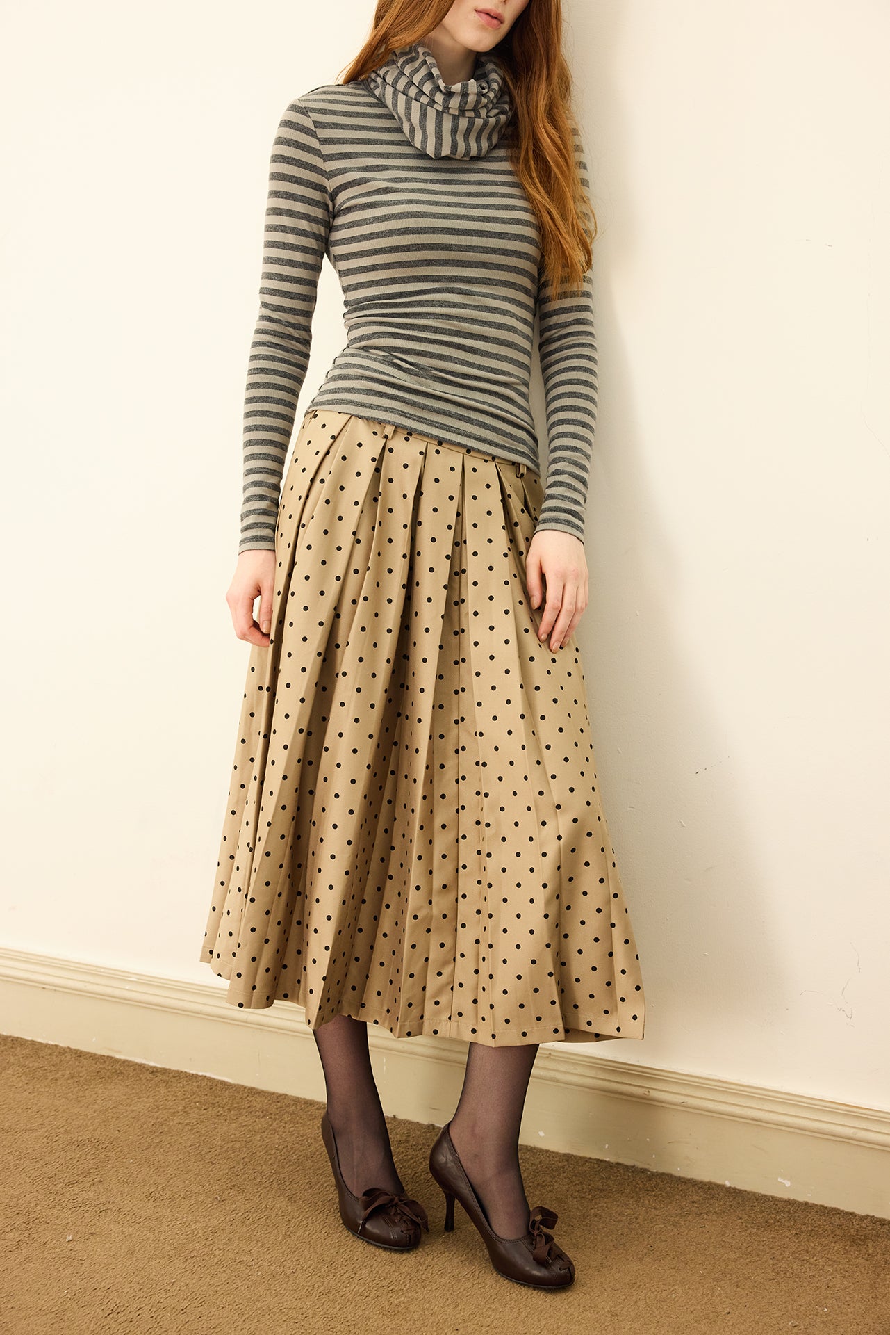 Grey Striped Detachable-Scarf Top