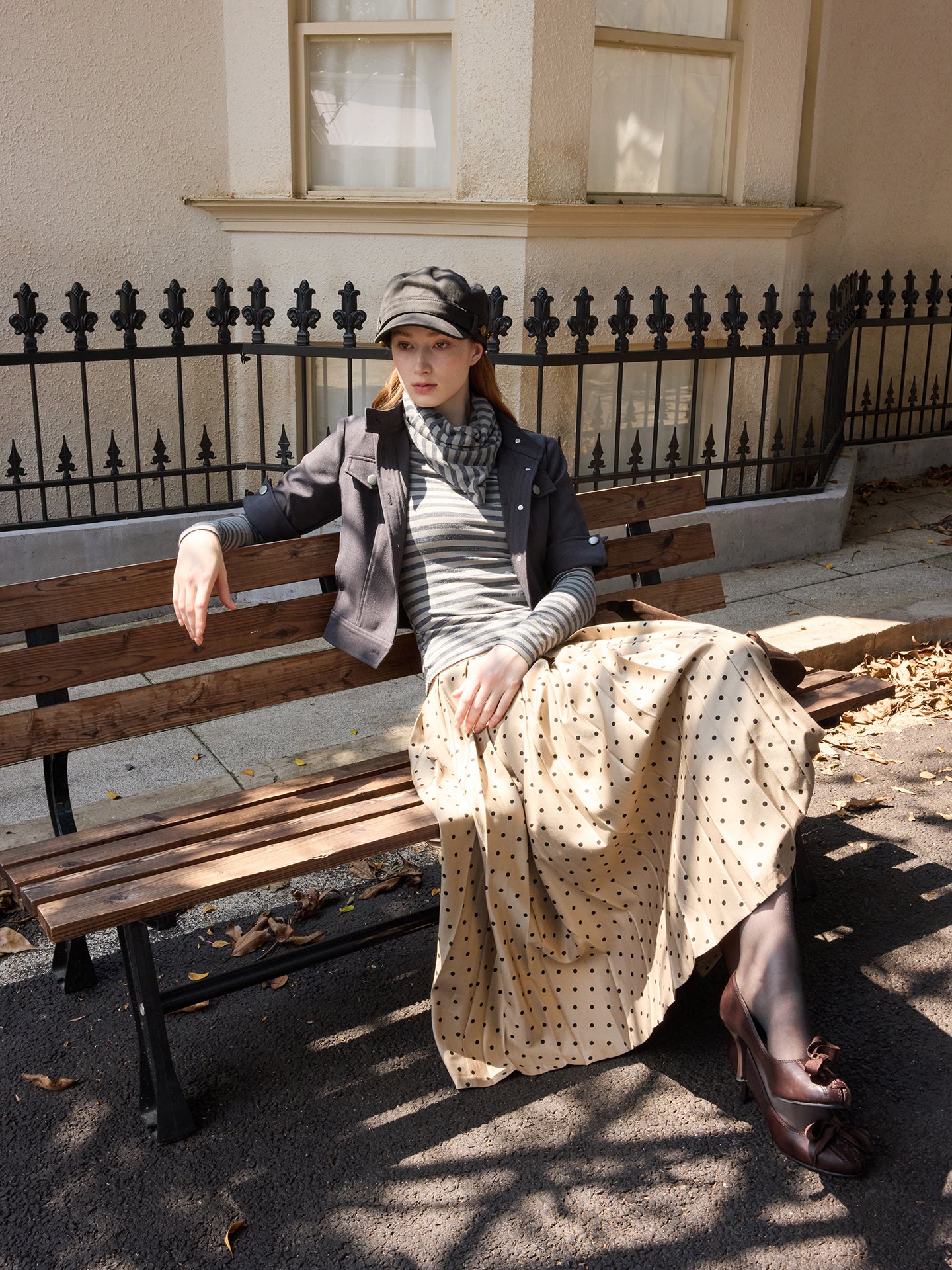 Long Polka Dot Pleated Skirt