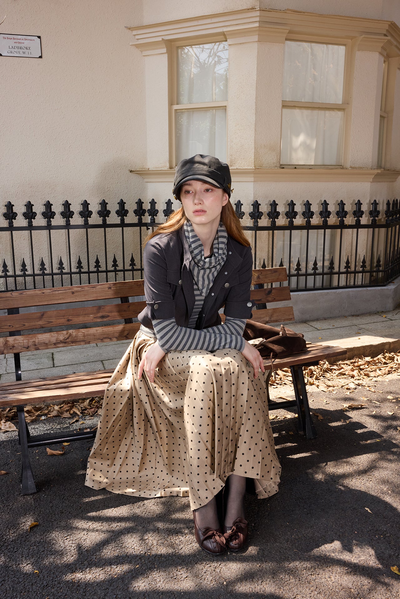 Long Polka Dot Pleated Skirt