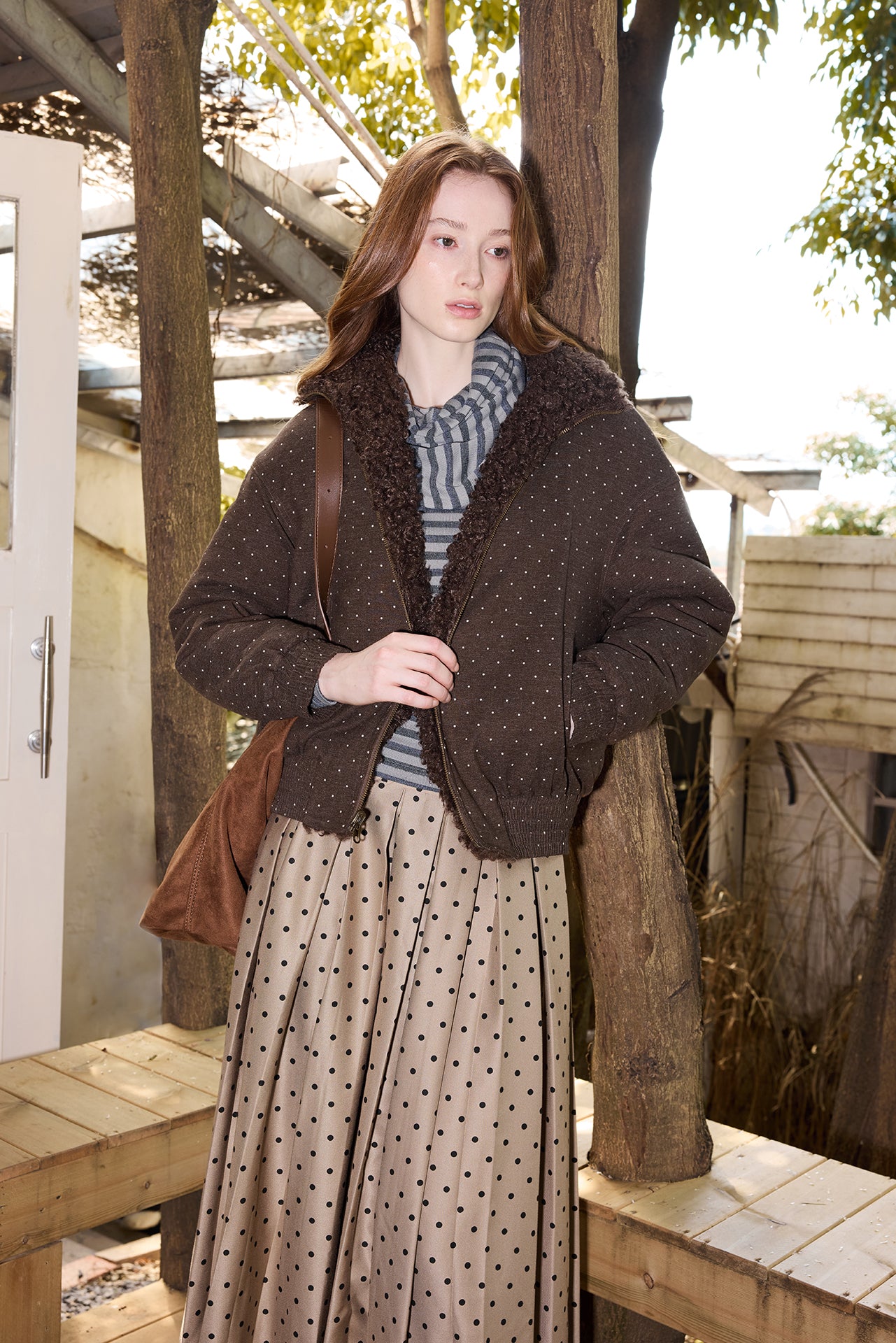 Long Polka Dot Pleated Skirt