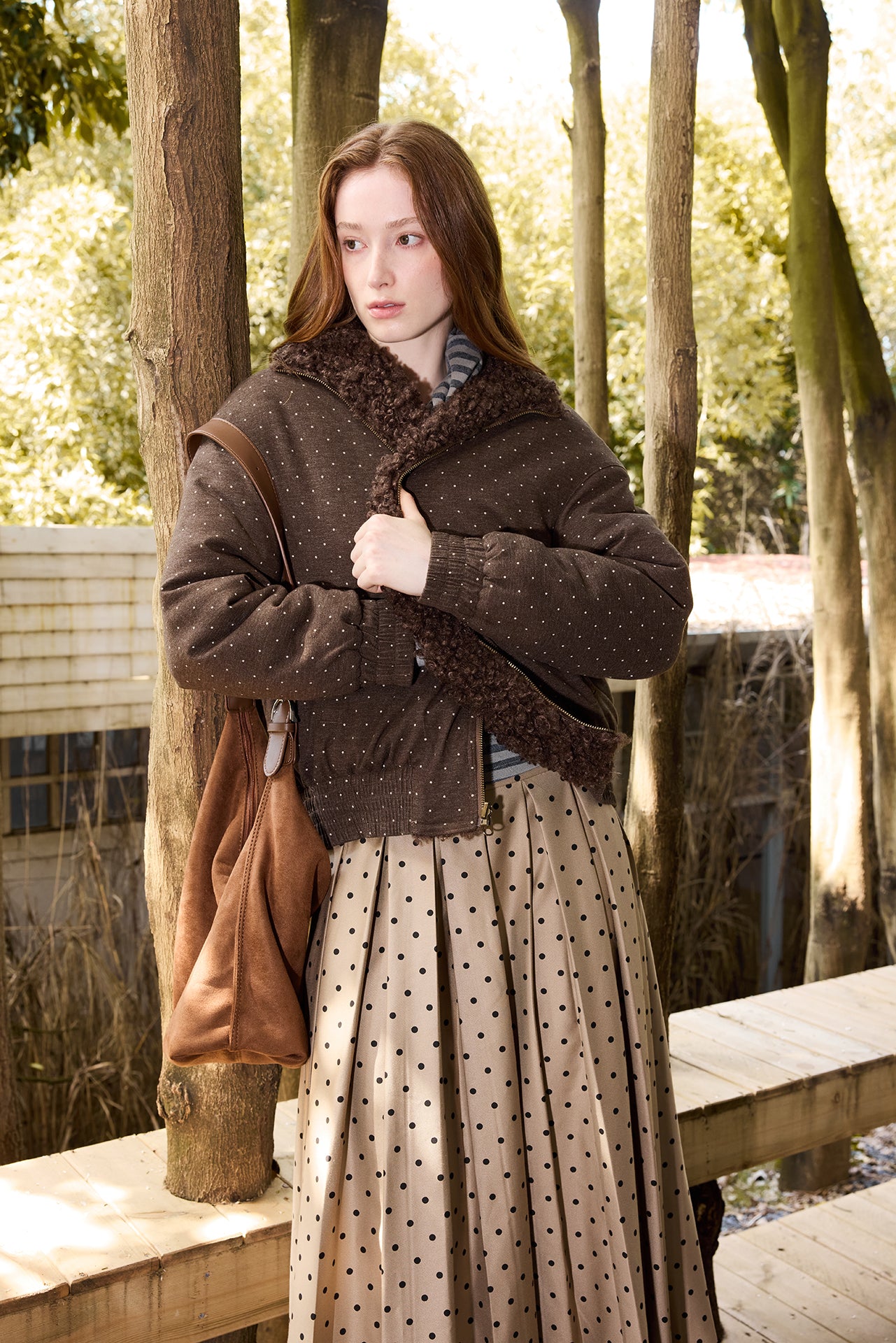 Long Polka Dot Pleated Skirt