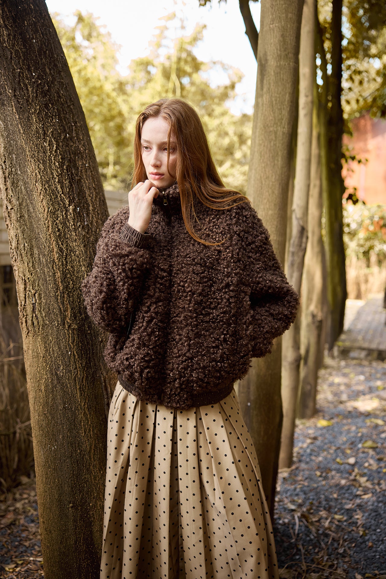 Long Polka Dot Pleated Skirt