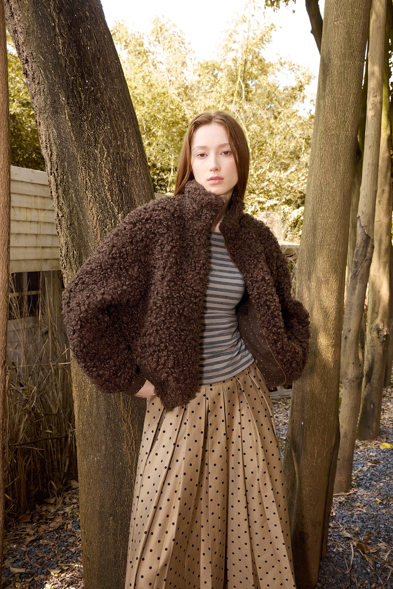 Long Polka Dot Pleated Skirt