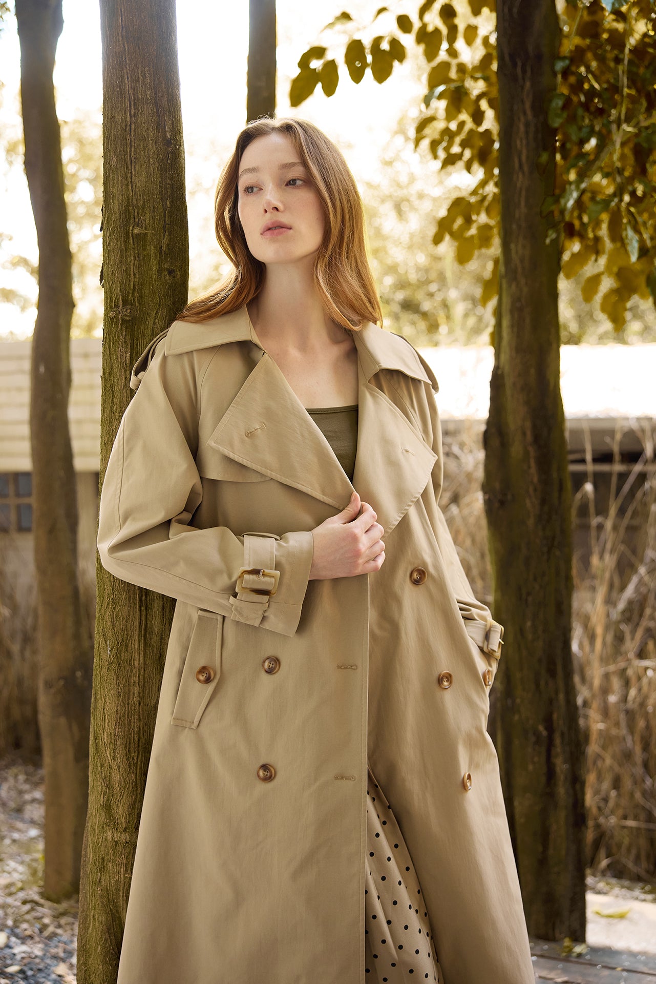 Khaki Long Trench Coat