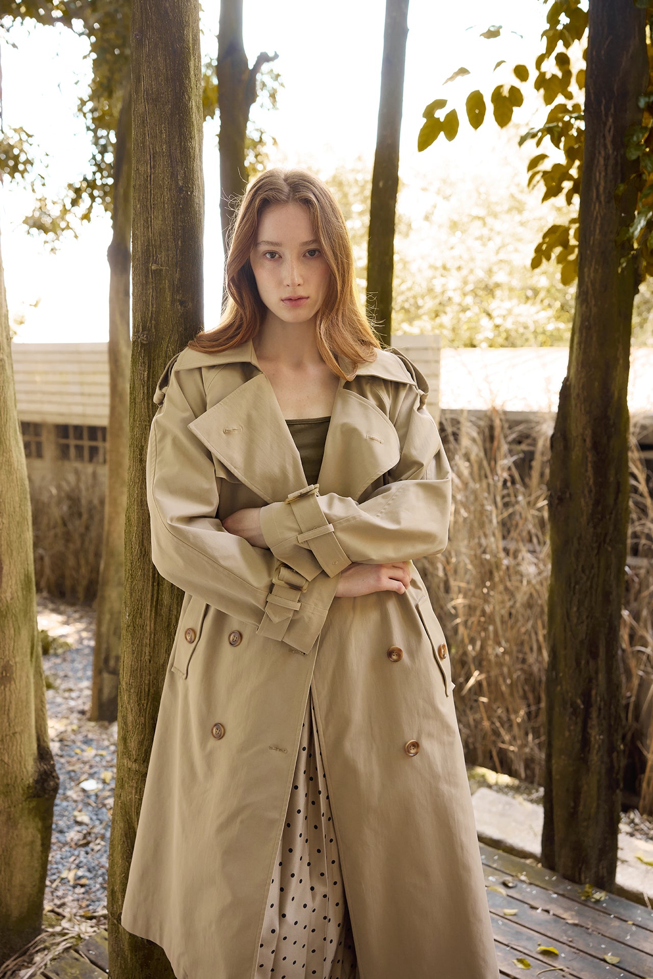 Khaki Long Trench Coat