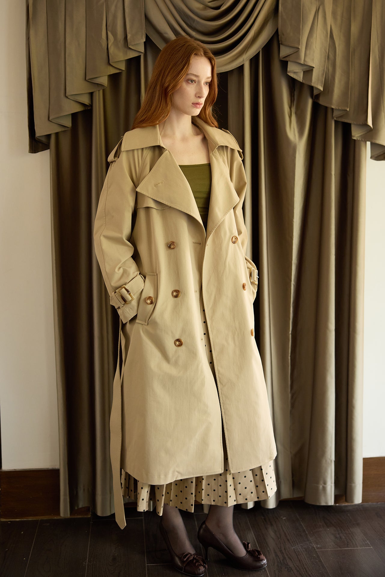 Khaki Long Trench Coat
