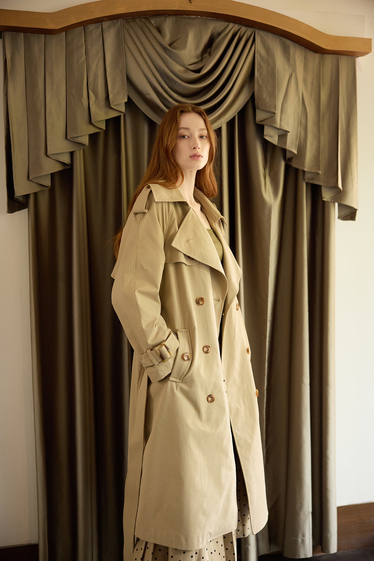 Khaki Long Trench Coat