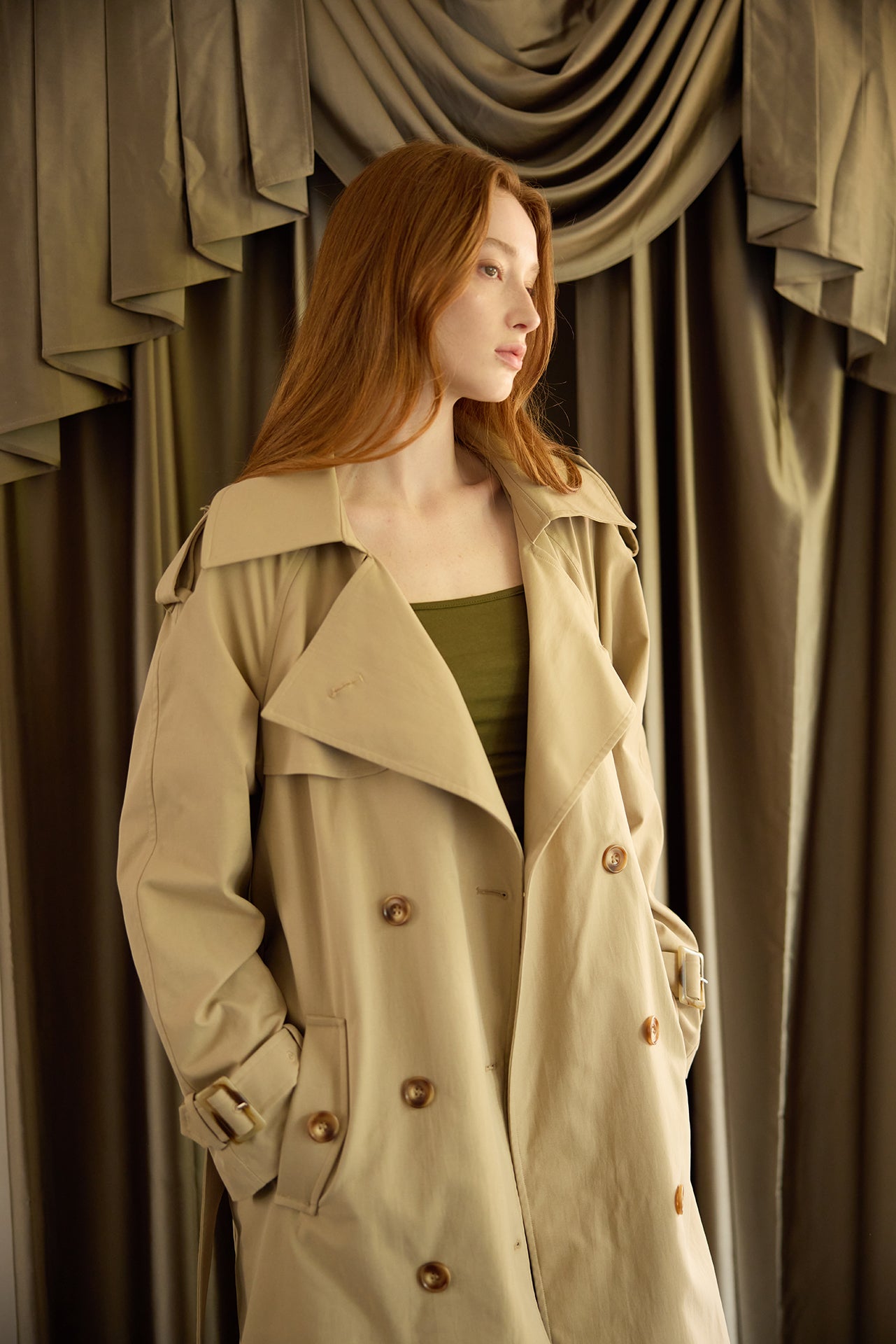 Khaki Long Trench Coat