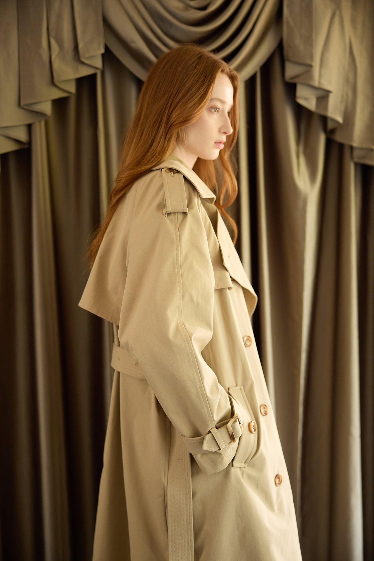 Khaki Long Trench Coat