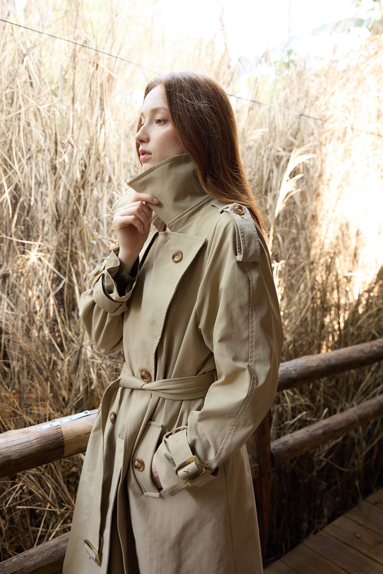 Khaki Long Trench Coat