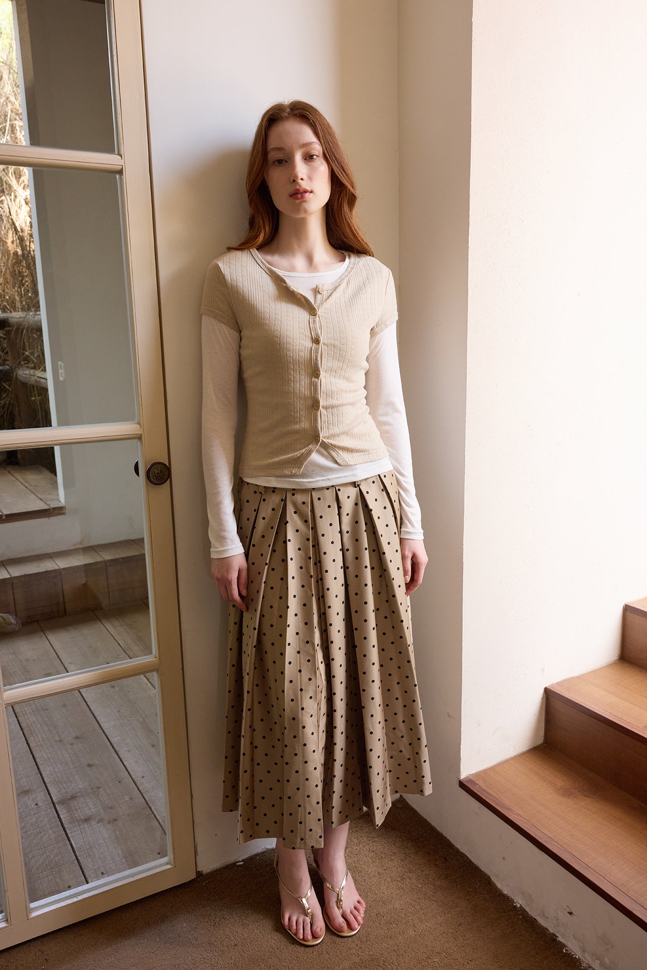 White Sheer Cami & Khaki Cardigan Set