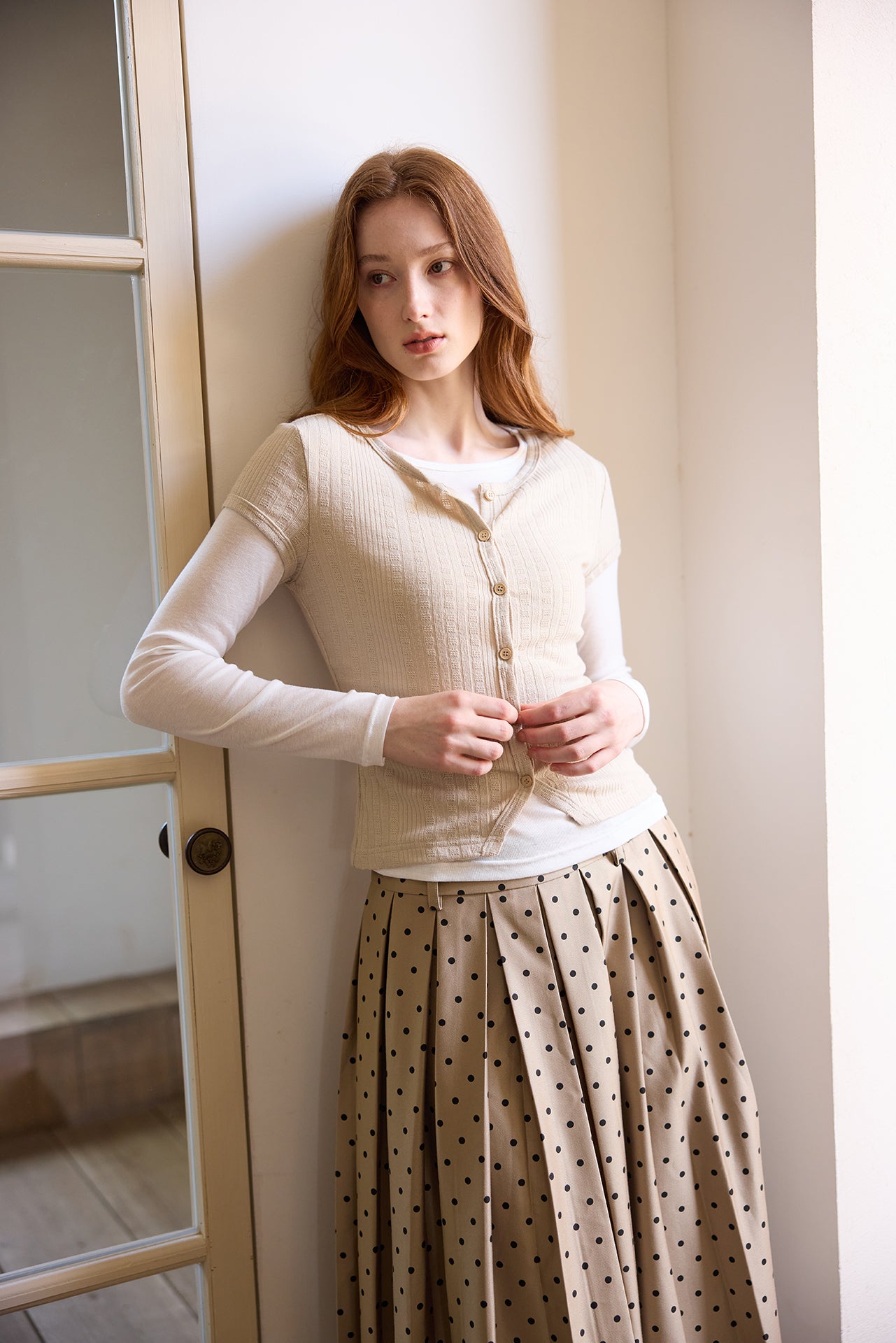 White Sheer Cami & Khaki Cardigan Set