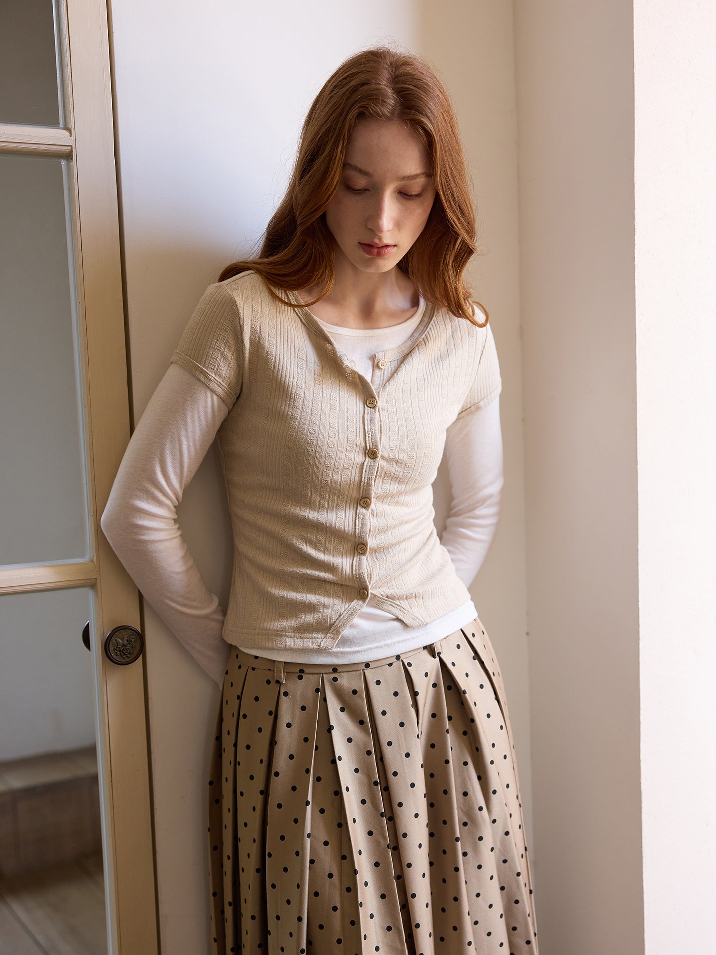 White Sheer Cami & Khaki Cardigan Set