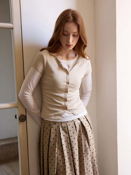 White Sheer Cami & Khaki Cardigan Set