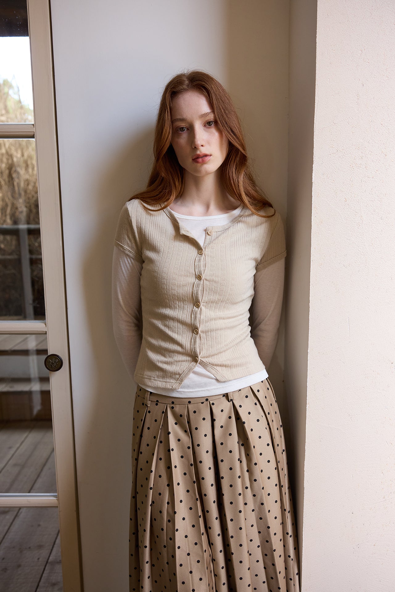 White Sheer Cami & Khaki Cardigan Set