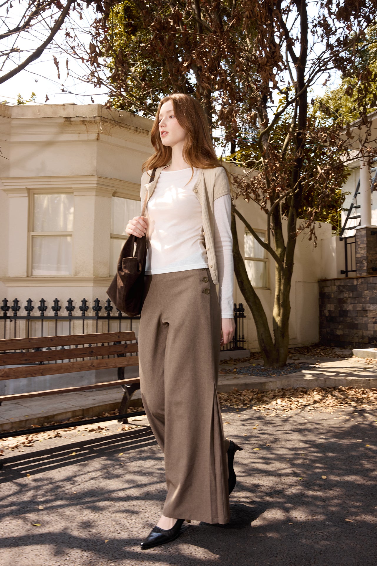 White Sheer Cami & Khaki Cardigan Set