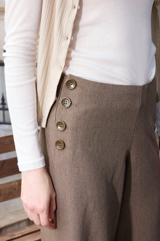 Chestnut Button-Waist Inverted-Pleat Pants