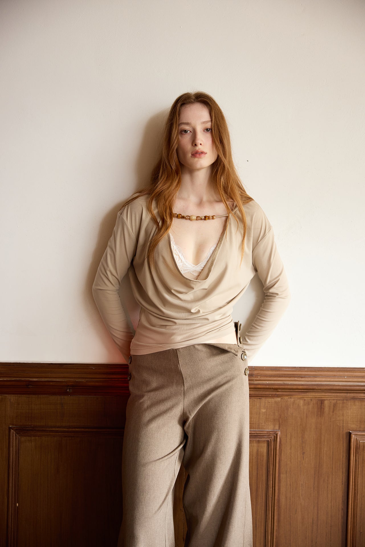 Cowl-Neck Beaded Top