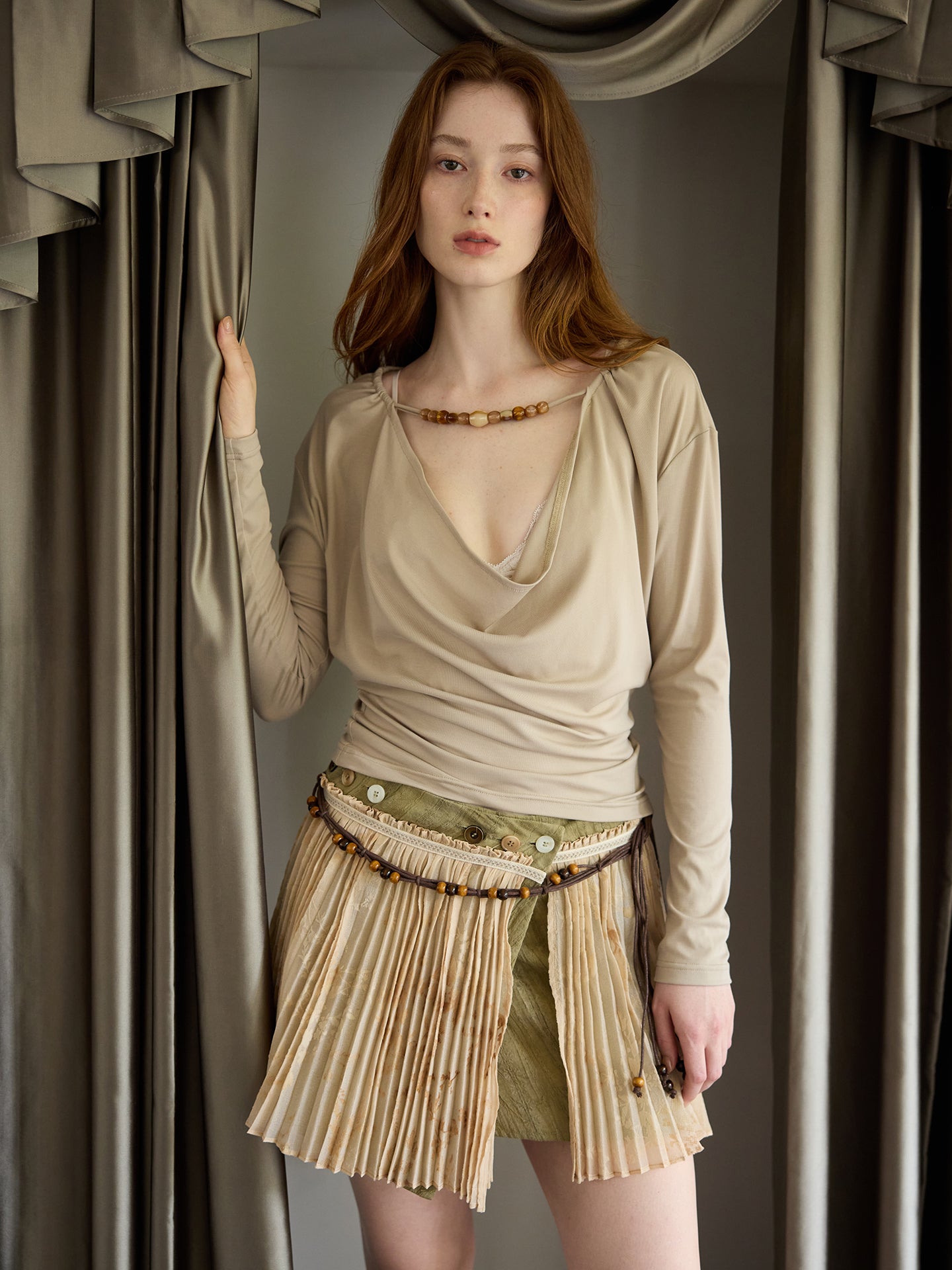 Cowl-Neck Beaded Top