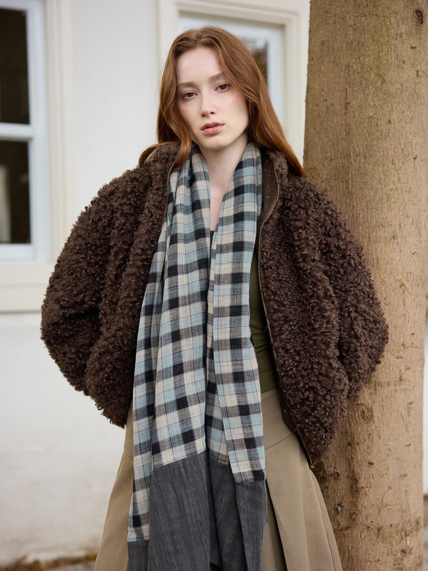 Dark Blue Plaid Loose Scarf