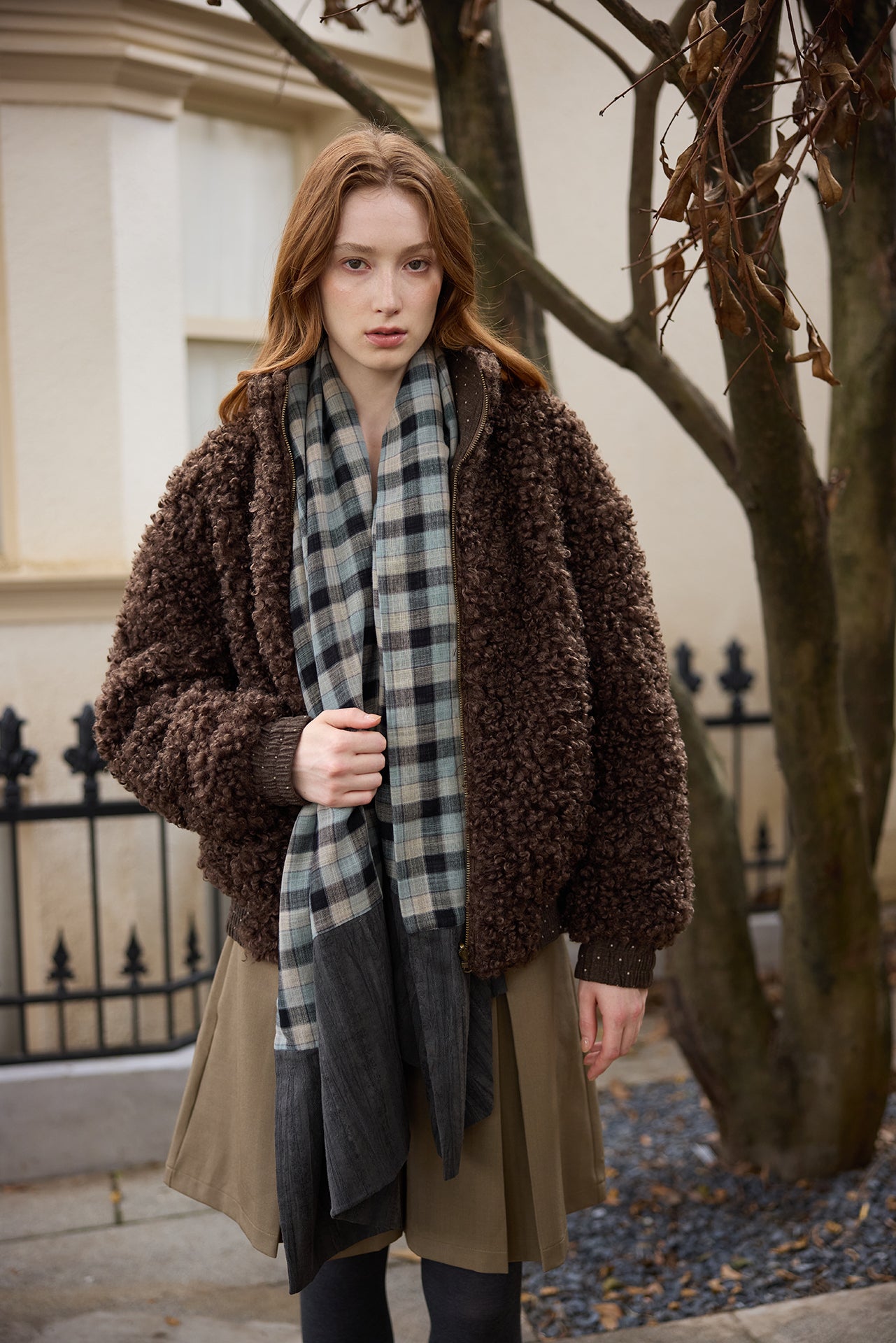 Dark Blue Plaid Loose Scarf