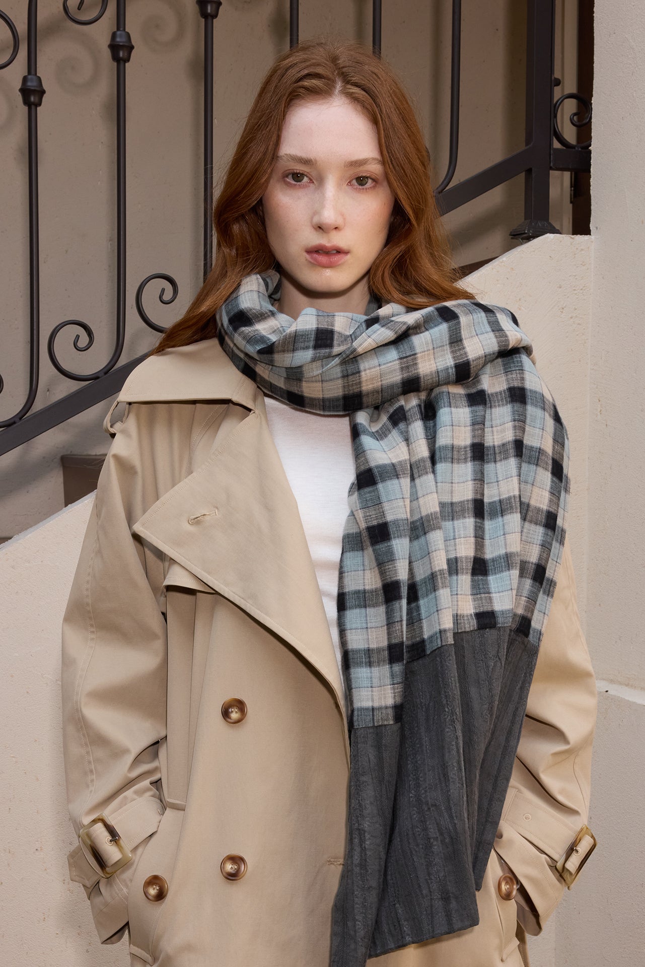 Dark Blue Plaid Loose Scarf