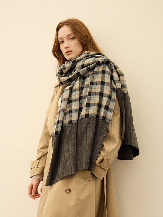 Dark Blue Plaid Loose Scarf
