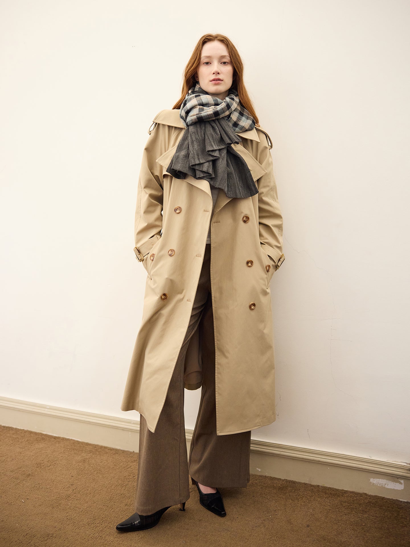 Khaki Long Trench Coat
