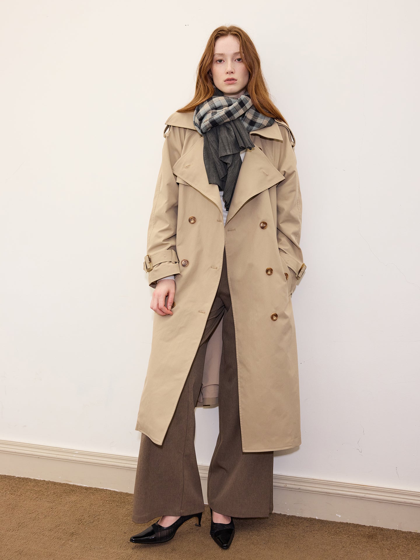 Chestnut Button-Waist Inverted-Pleat Pants