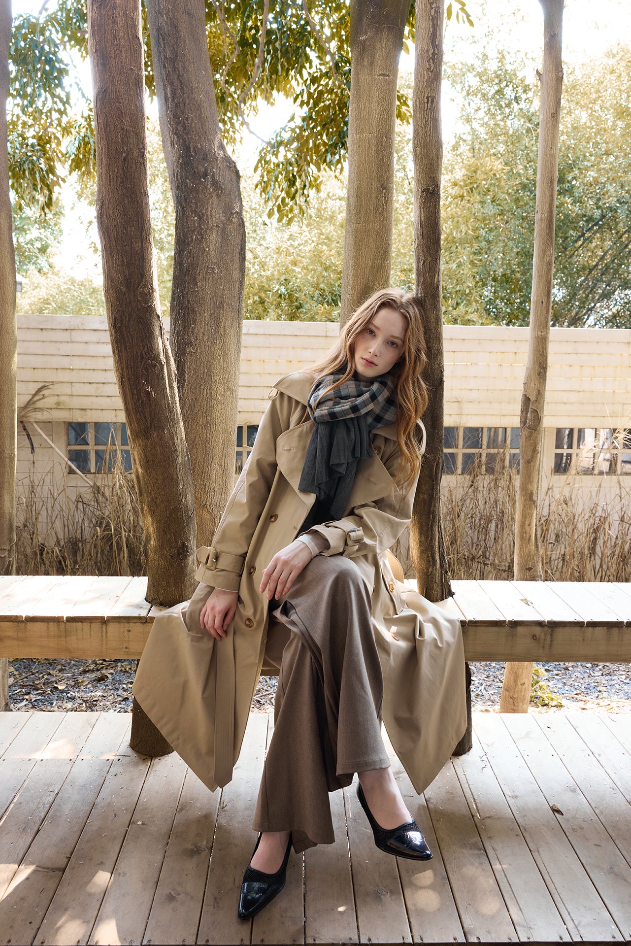 Chestnut Button-Waist Inverted-Pleat Pants