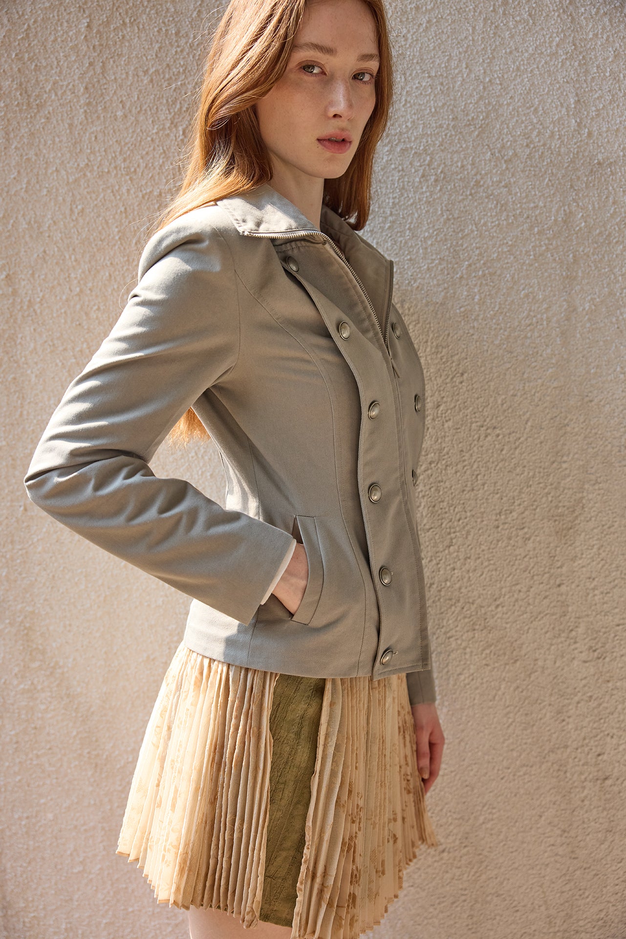 Pleated Button-Front Wrap Skirt