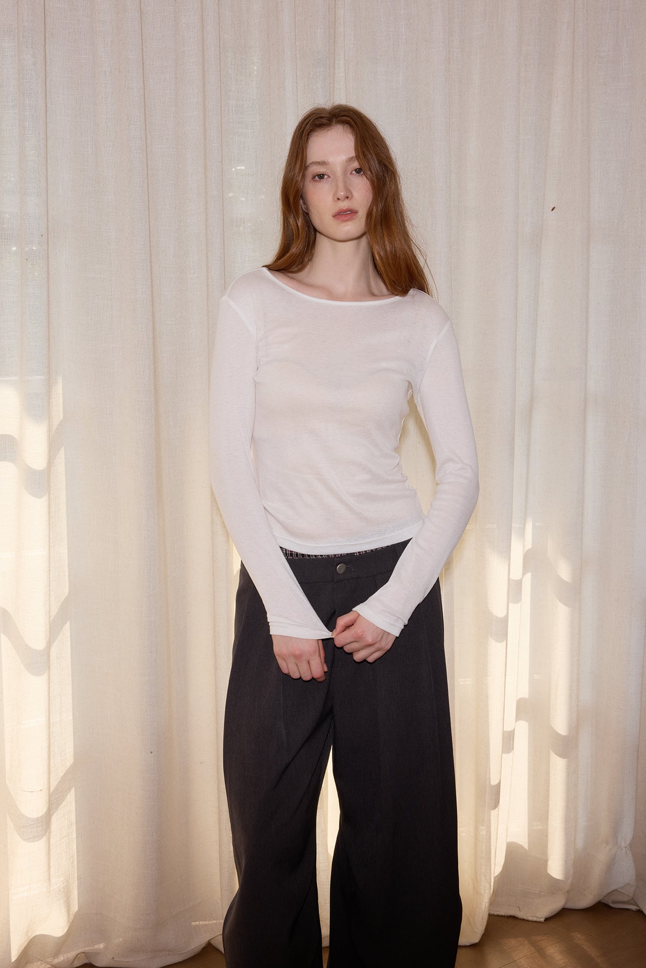 Black Cocoon Wide-Leg Checkered-Waist Trousers