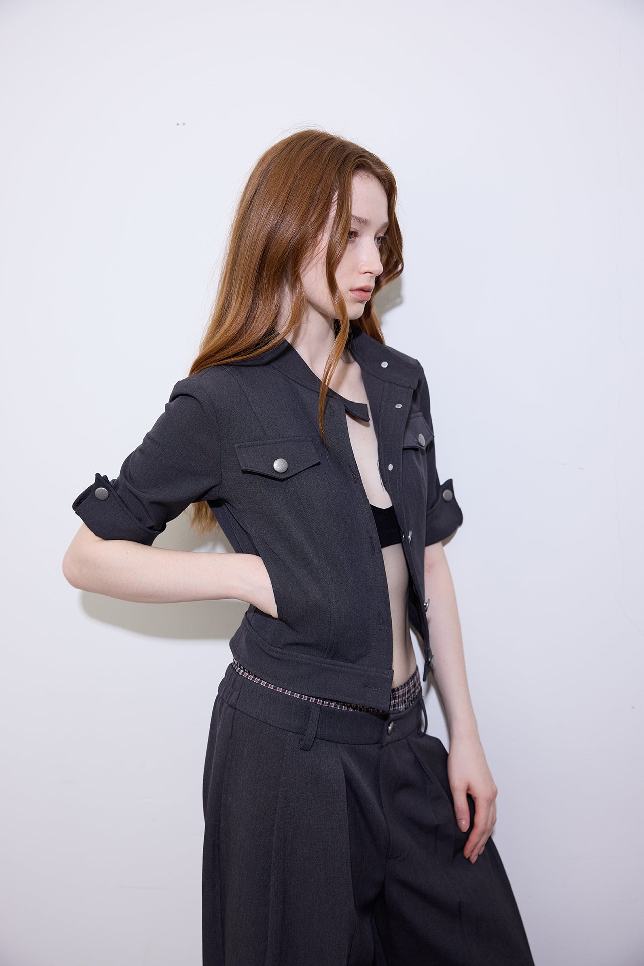 Short-Sleeve Cropped Black Jacket