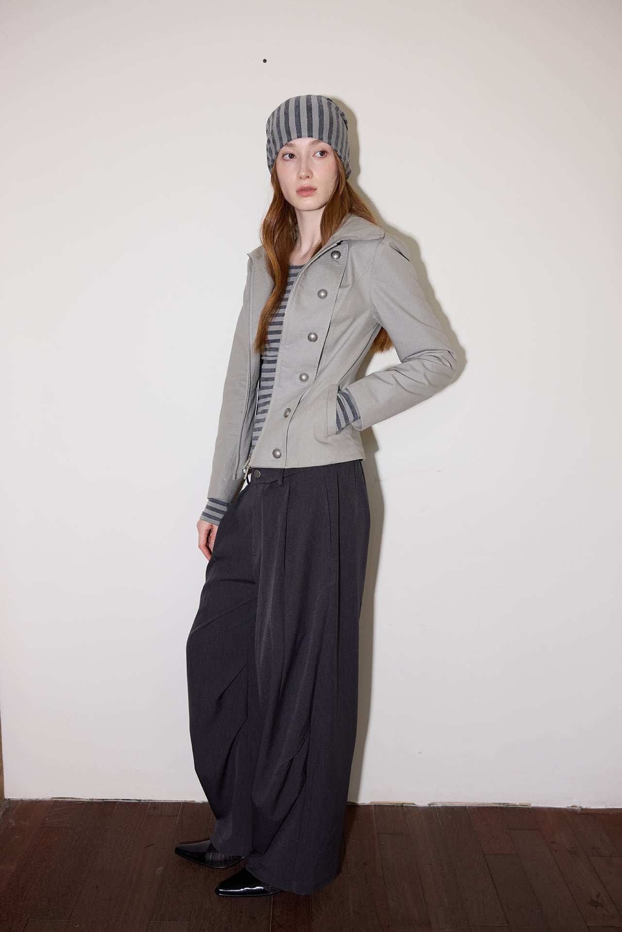 Black Cocoon Wide-Leg Checkered-Waist Trousers